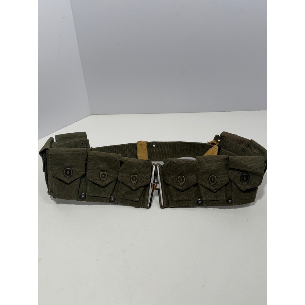 WWII USMC Military M1 Garand Cartridge Belt Canvas Olive Drab 10 Pouch P1923 VTG